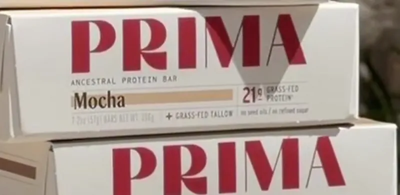 The Prima wordmark on a protein bar box